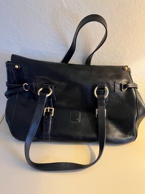 Dooney & Bourke Black Leather Shoulder Bag with Gold-Tone Hardware